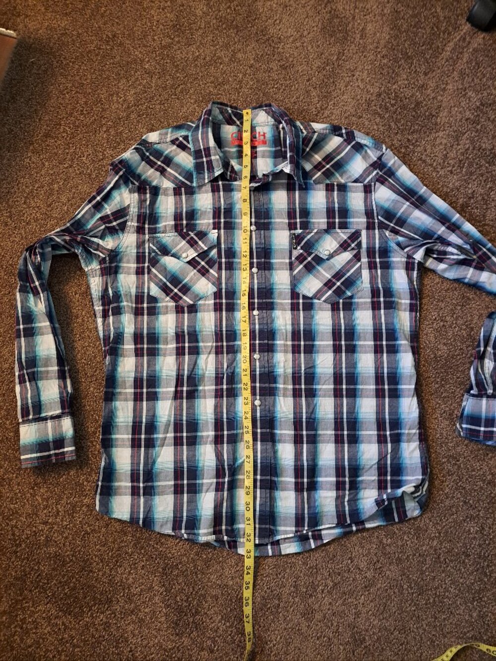 Cinch Blue & Red Plaid Pearl Snap Modern Fit Western Cowboy Long Sleeve Shirt - Picture 6 of 6